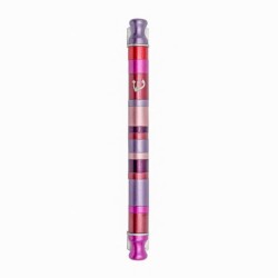 Cylinder Striped Mezuzah Case 12cm - Maroon | Mezuzahs | Judaica