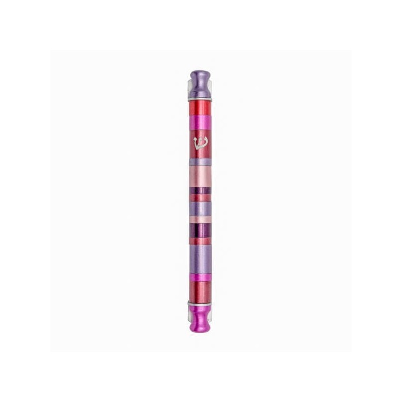 Cylinder Striped Mezuzah Case 12cm - Maroon | Mezuzahs | Judaica