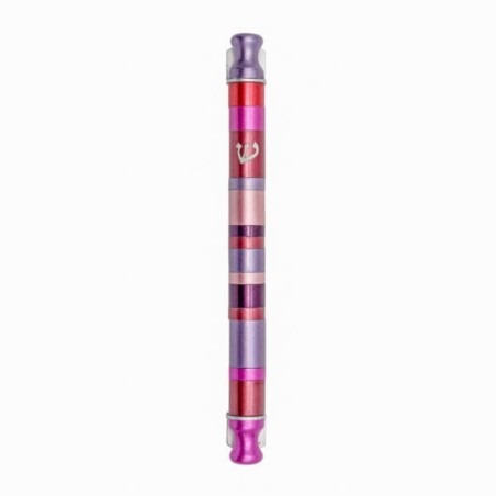 Cylinder Striped Mezuzah Case 12cm - Maroon | Mezuzahs | Judaica