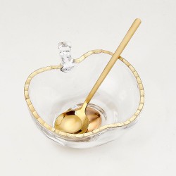 Apple Shaped Glass Honey Dish With Spoon | Rosh Hashanah | Judaica