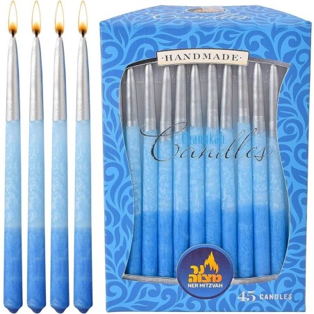 3-Tone Blue & Silver Tip Chanukah Candles | Hanukkah | Judaica