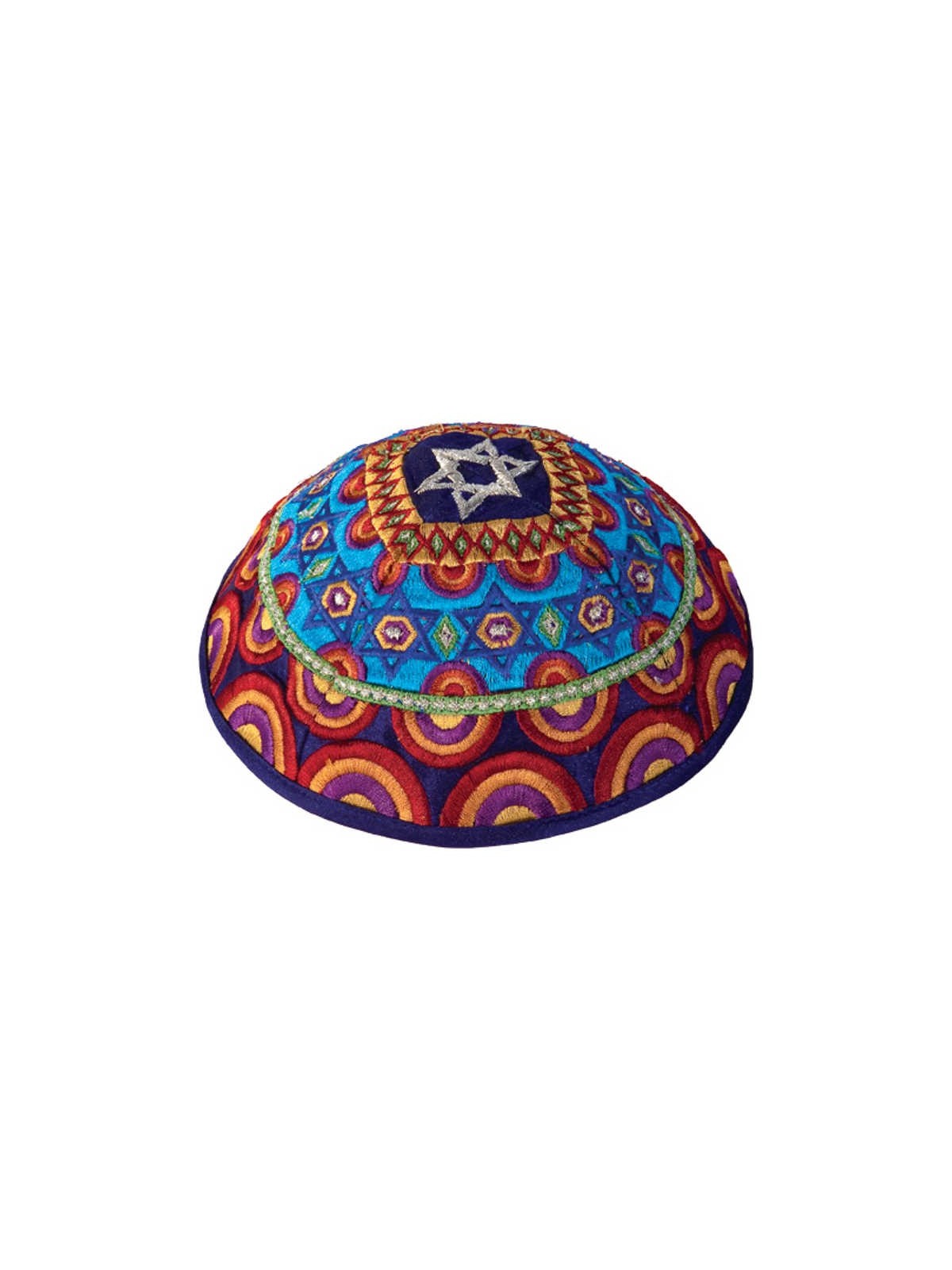 Multicolor Star of David Circles Kippah By Yair Em | Kippahs | Judaica