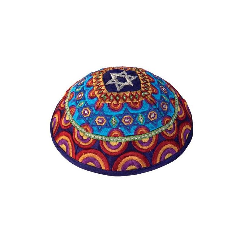 Multicolor Star of David Circles Kippah By Yair Em | Kippahs | Judaica