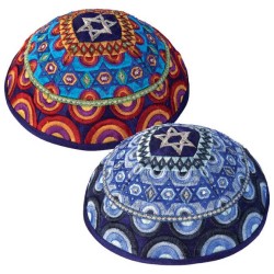 Multicolor Star of David Circles Kippah By Yair Em | Kippahs | Judaica
