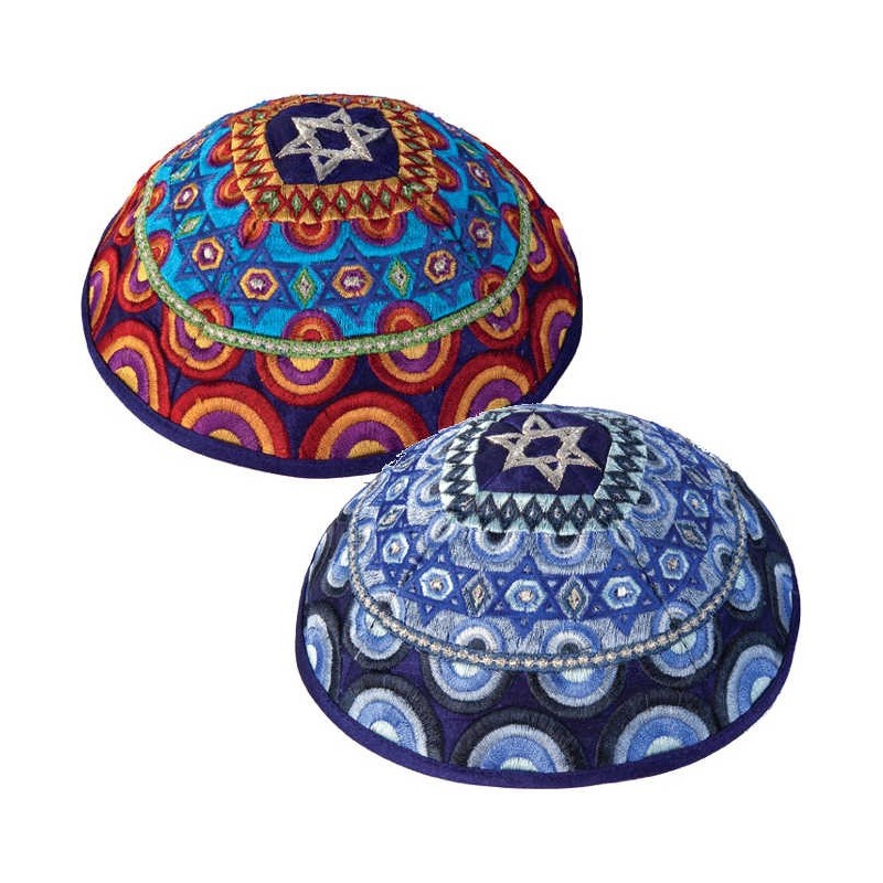 Multicolor Star of David Circles Kippah By Yair Em | Kippahs | Judaica