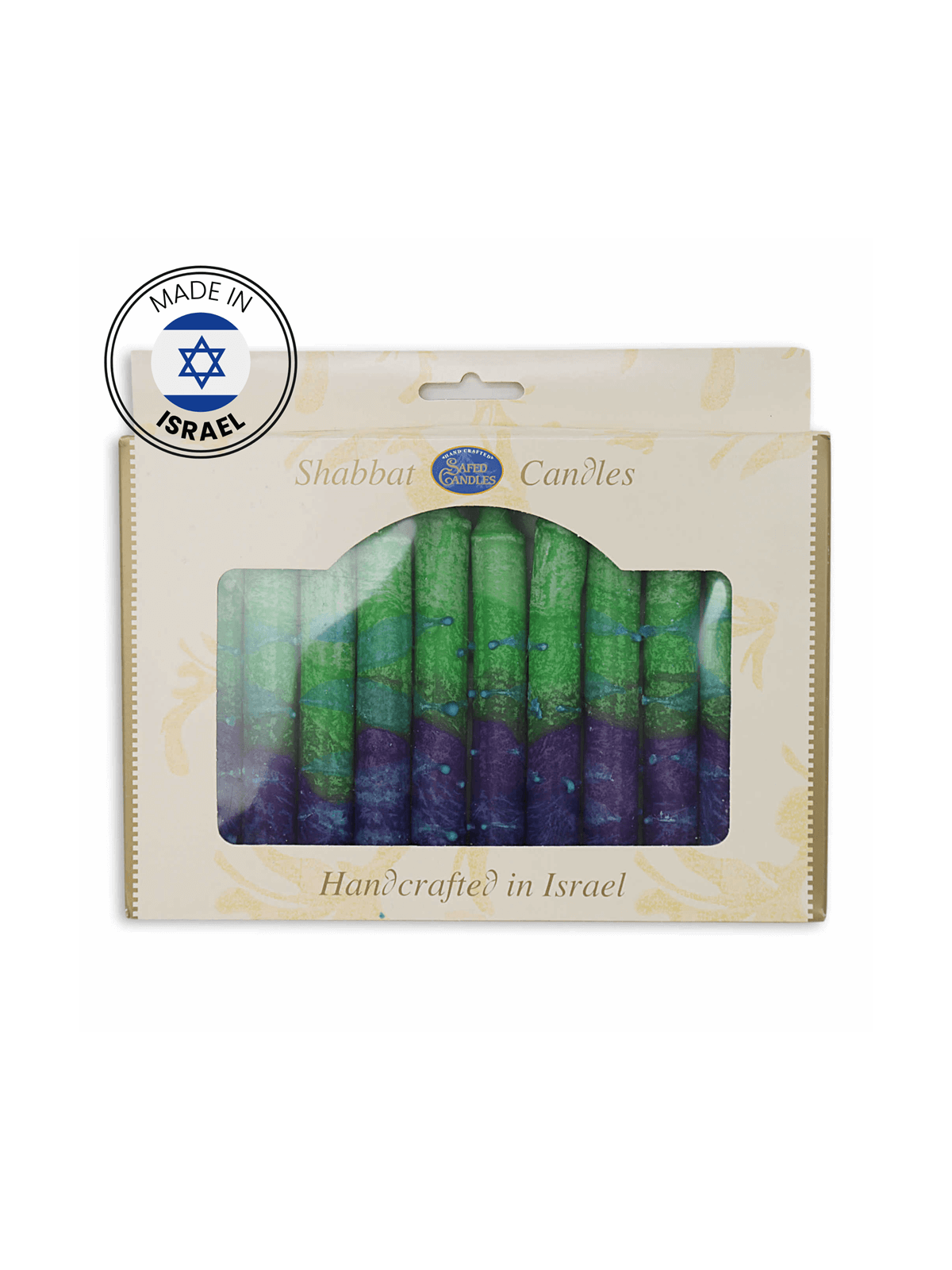Green Sunrise Shabbat Candle 12 Pack By Safed Cand | Artists and Desig