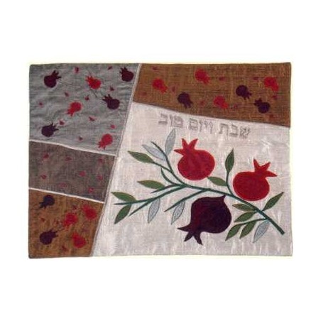 Raw Silk Appliqued Pomegranates Challah Cover | Challah Covers | Judai