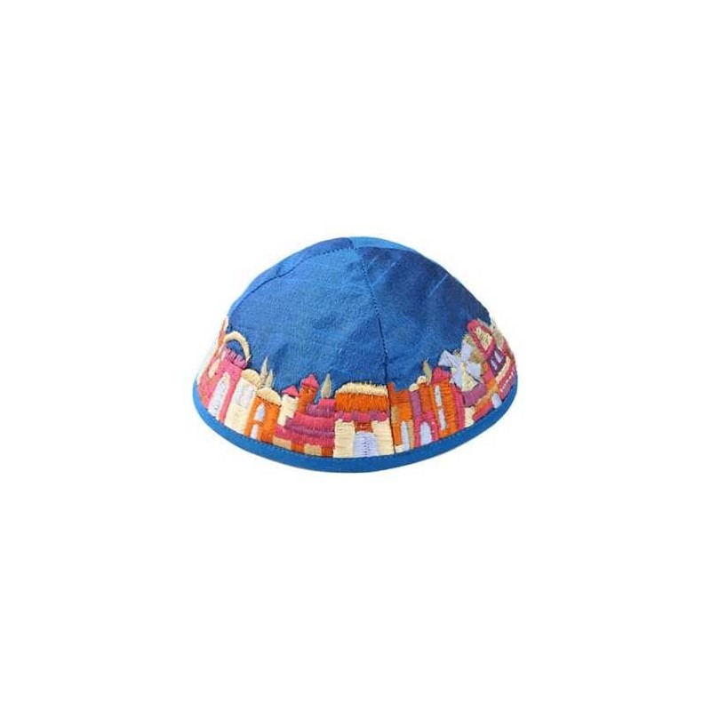 Jerusalem Blue Silk Kippah | Kippahs | Judaica