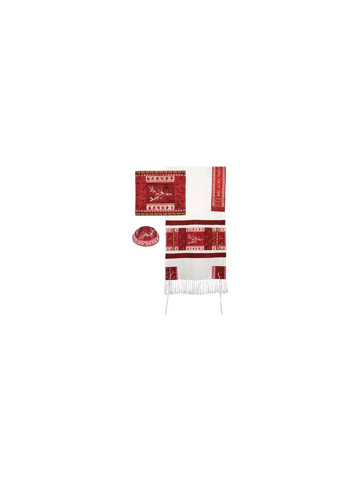 Red Raw Silk Pomegranates Tallit Set By Yair Emanu | Tallit/Tallis | J