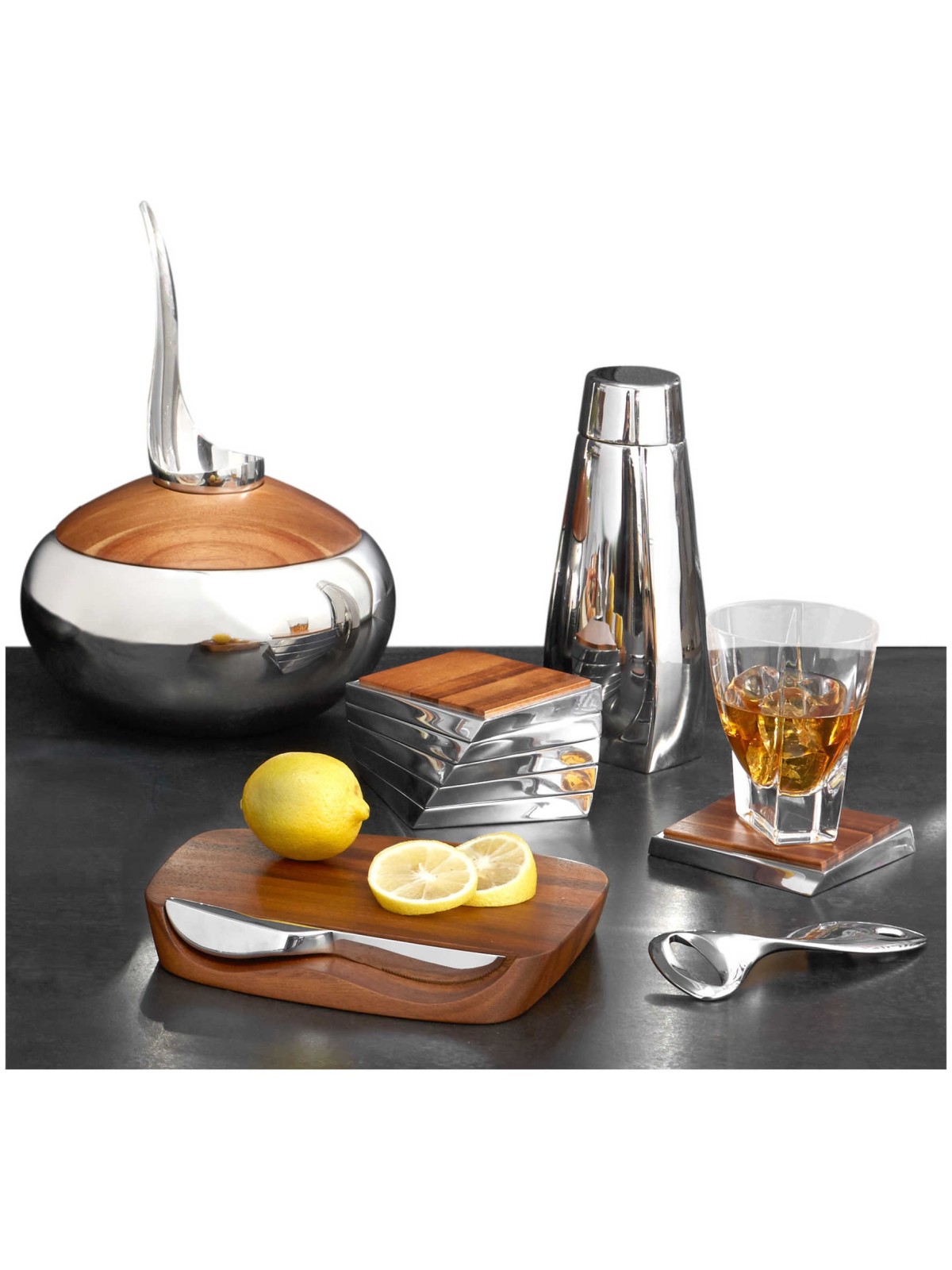 Alloy and Wood Twist Coaster Set | Home Goods | Judaica