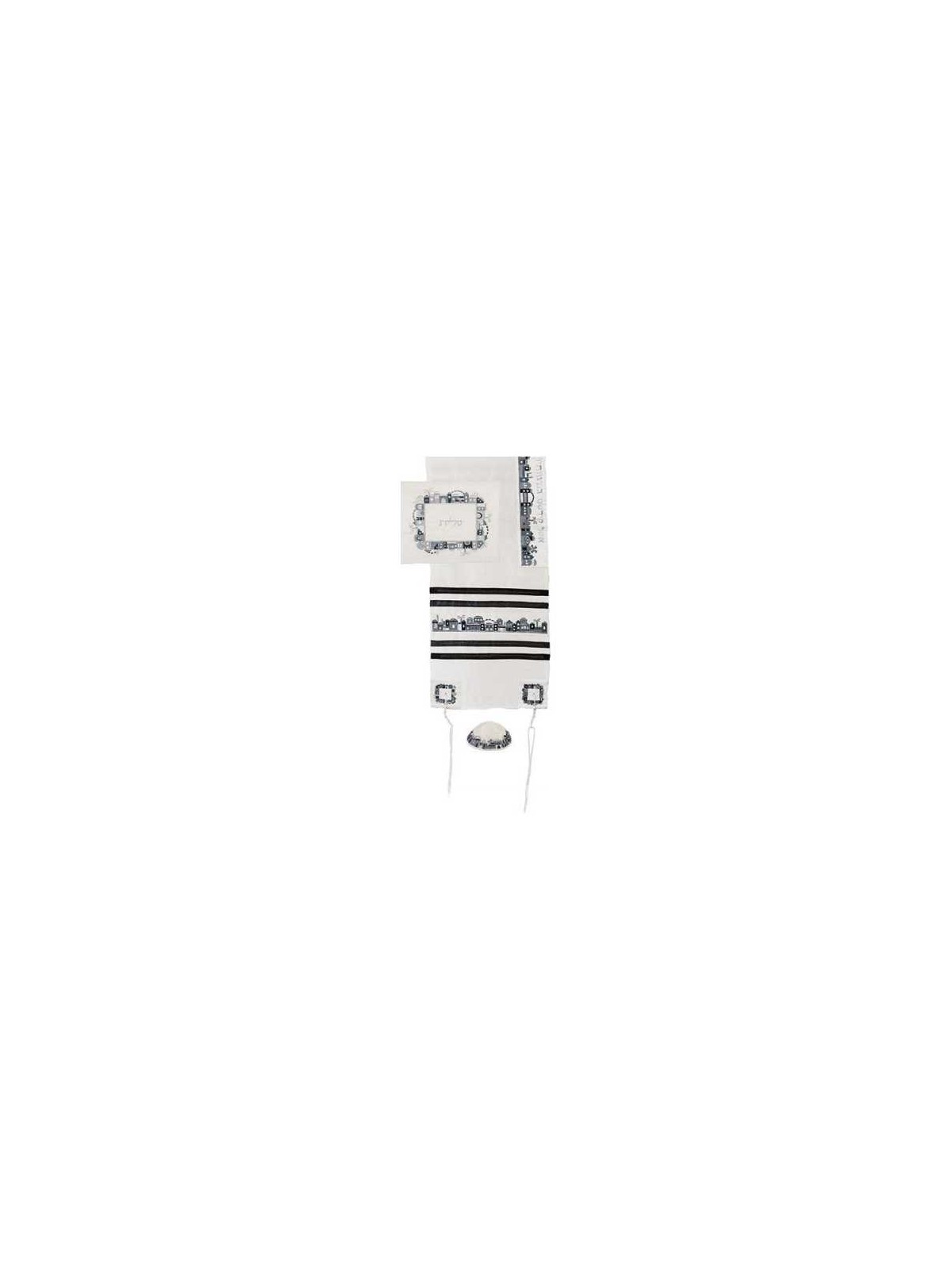 Black and Gray Raw Silk Jerusalem Vista Tallit Set | Tallit/Tallis | J