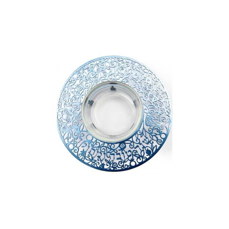 Glass Honey Dish with Metal Cutout | Rosh Hashanah | Judaica