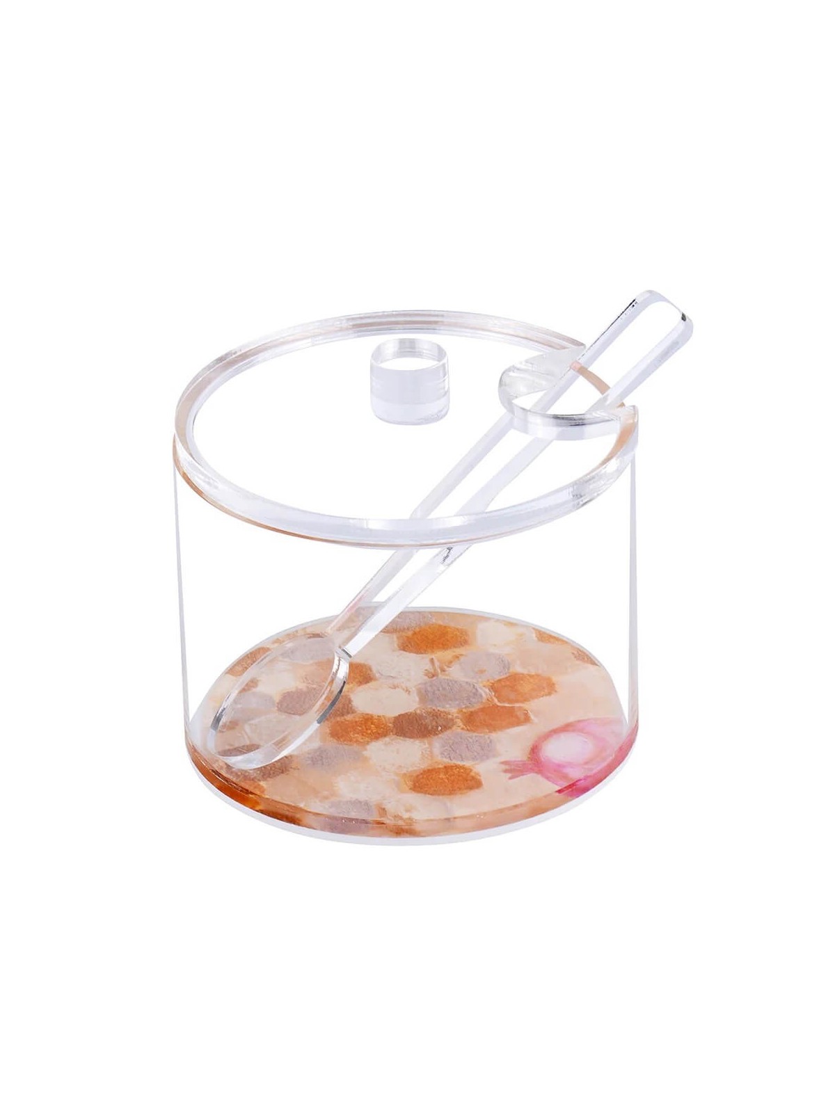 Lucite Honey Dish with Painted Base | Rosh Hashanah | Judaica
