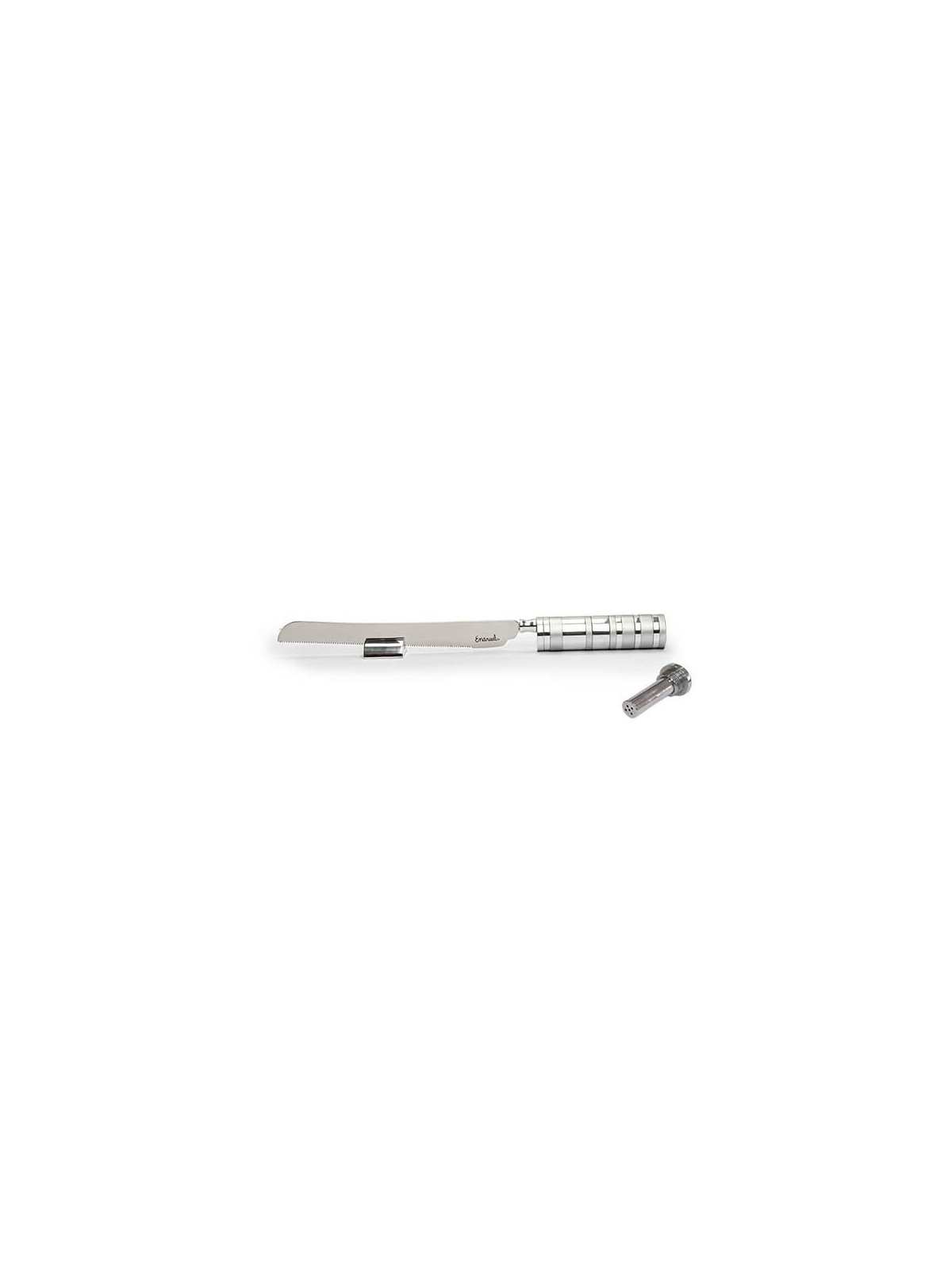Silver Rings Challah Knife with Salt Shaker by Yai | Challah Knives |