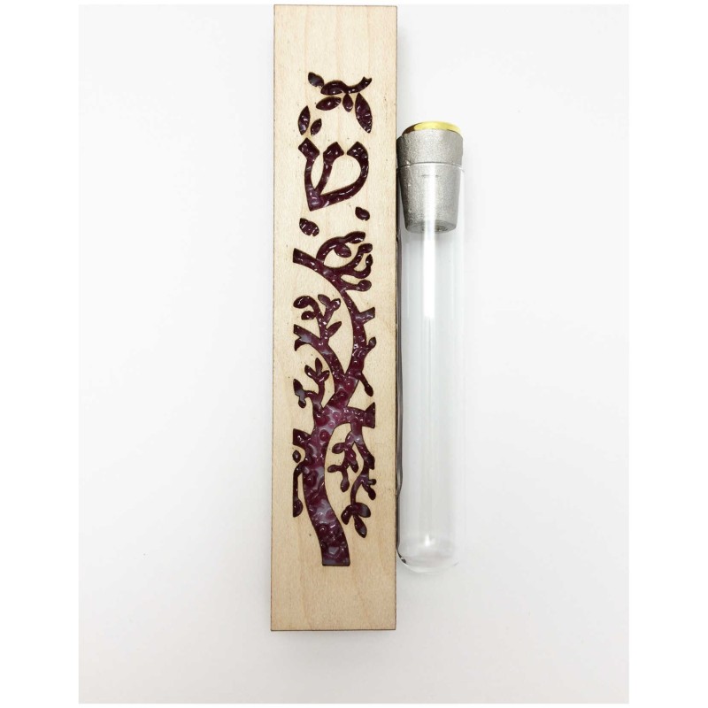Glass & Maple Wood Tree of Life Keepsake Mezuzah C | Wedding | Judaica