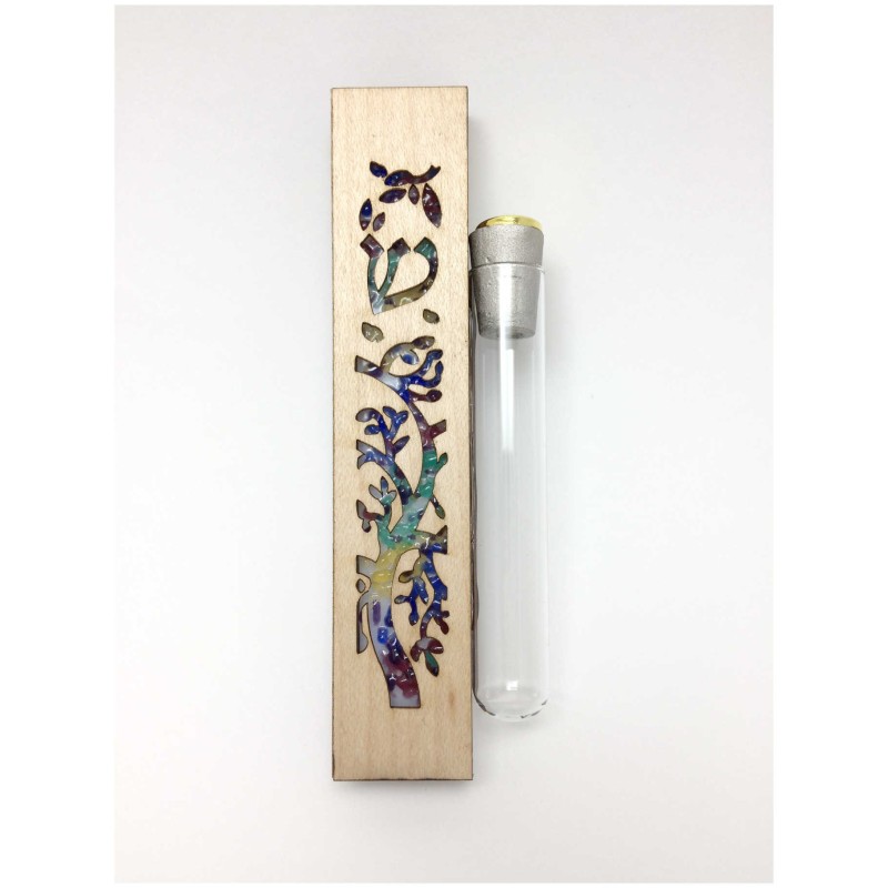 Glass & Maple Wood Tree of Life Keepsake Mezuzah C | Wedding | Judaica