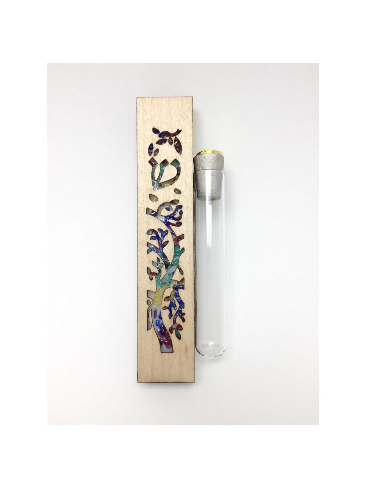 Glass & Maple Wood Tree of Life Keepsake Mezuzah C | Wedding | Judaica