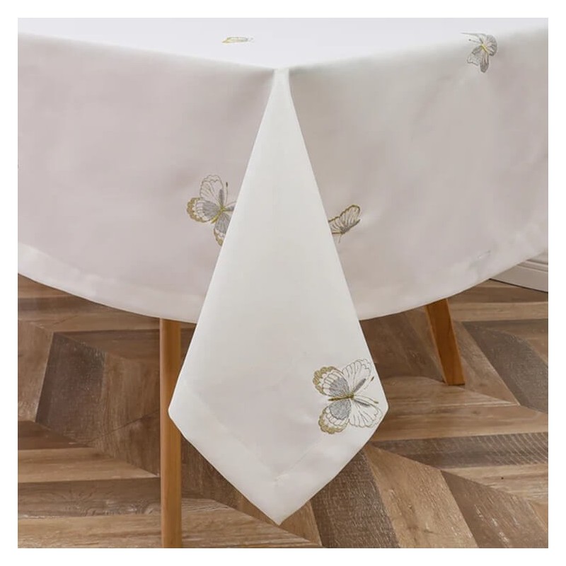 White with Gold/Silver Butterfly Design Tablecloth | Home Goods | Juda