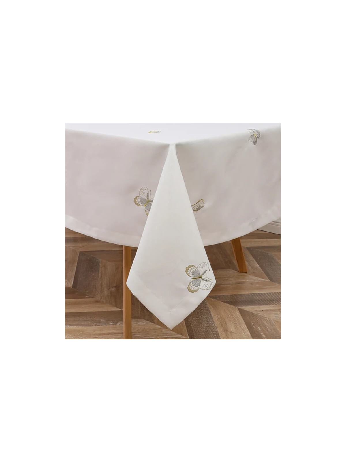 White with Gold/Silver Butterfly Design Tablecloth | Home Goods | Juda