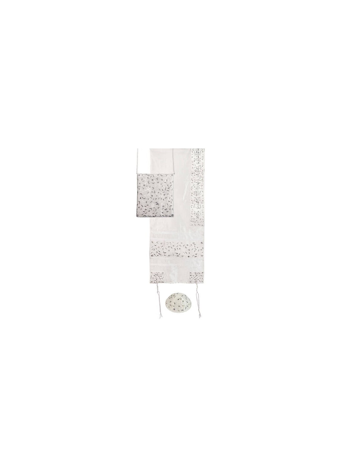 White Silk Climbing Flowers Tallit Set By Yair Ema | Tallit/Tallis | J