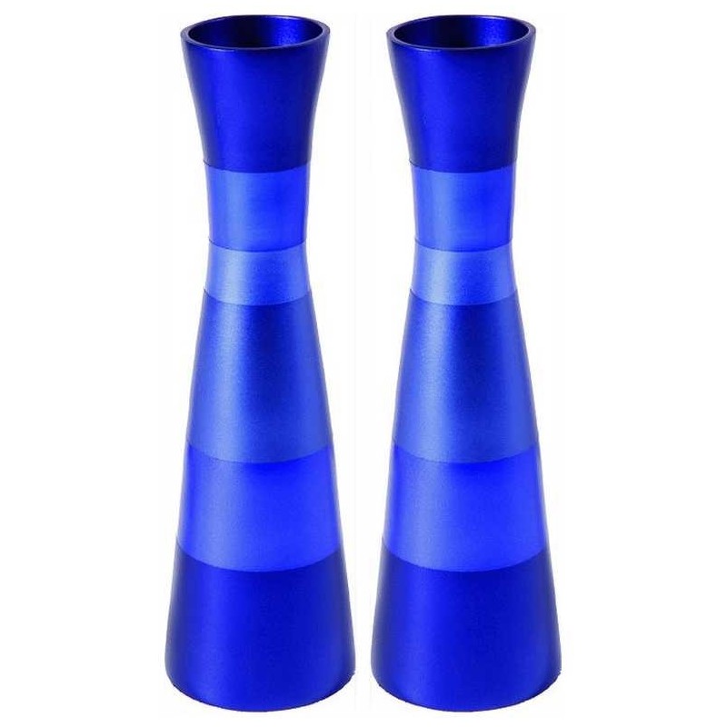 Anodized Blue Ringed Candlesticks | Candle Holders | Judaica
