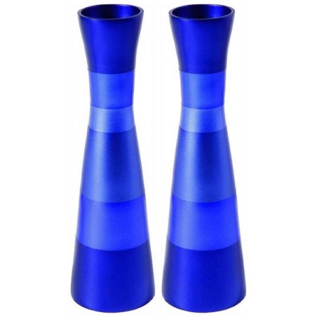 Anodized Blue Ringed Candlesticks | Candle Holders | Judaica