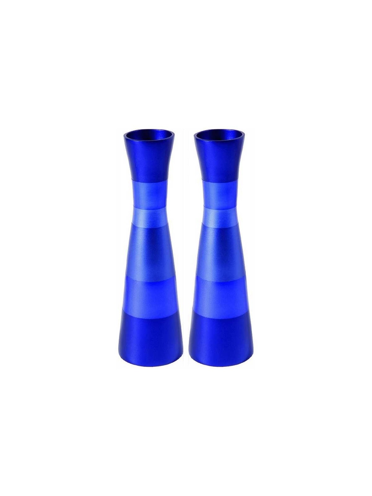 Anodized Blue Ringed Candlesticks | Candle Holders | Judaica