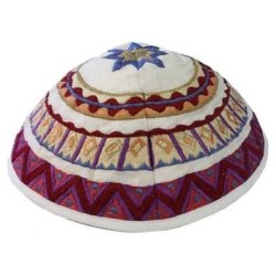 Multicolor Geometrical Embroidered Cotton Kippah B | Kippahs | Judaica