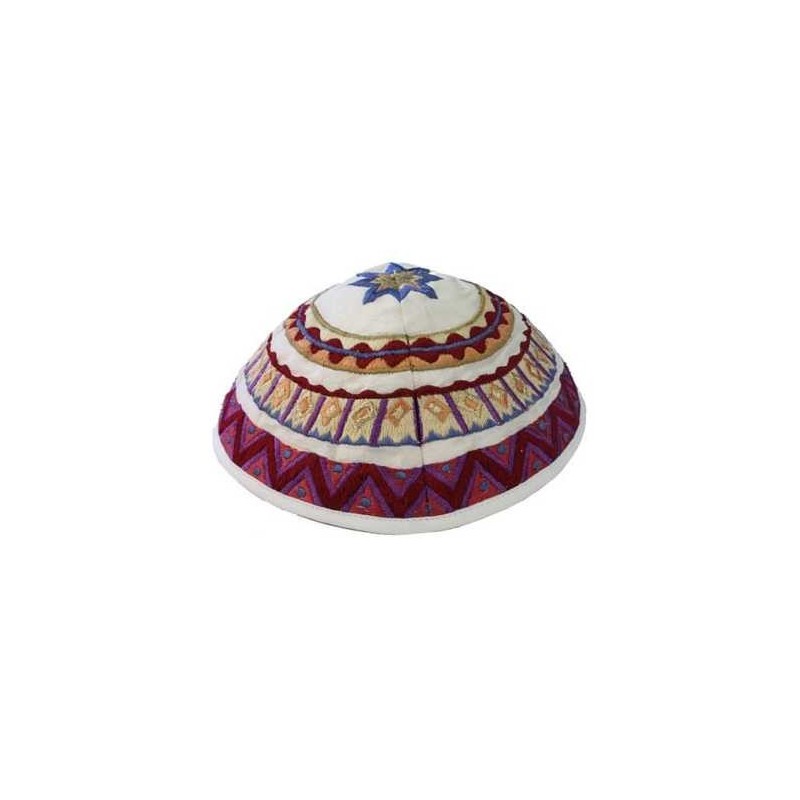 Multicolor Geometrical Embroidered Cotton Kippah B | Kippahs | Judaica