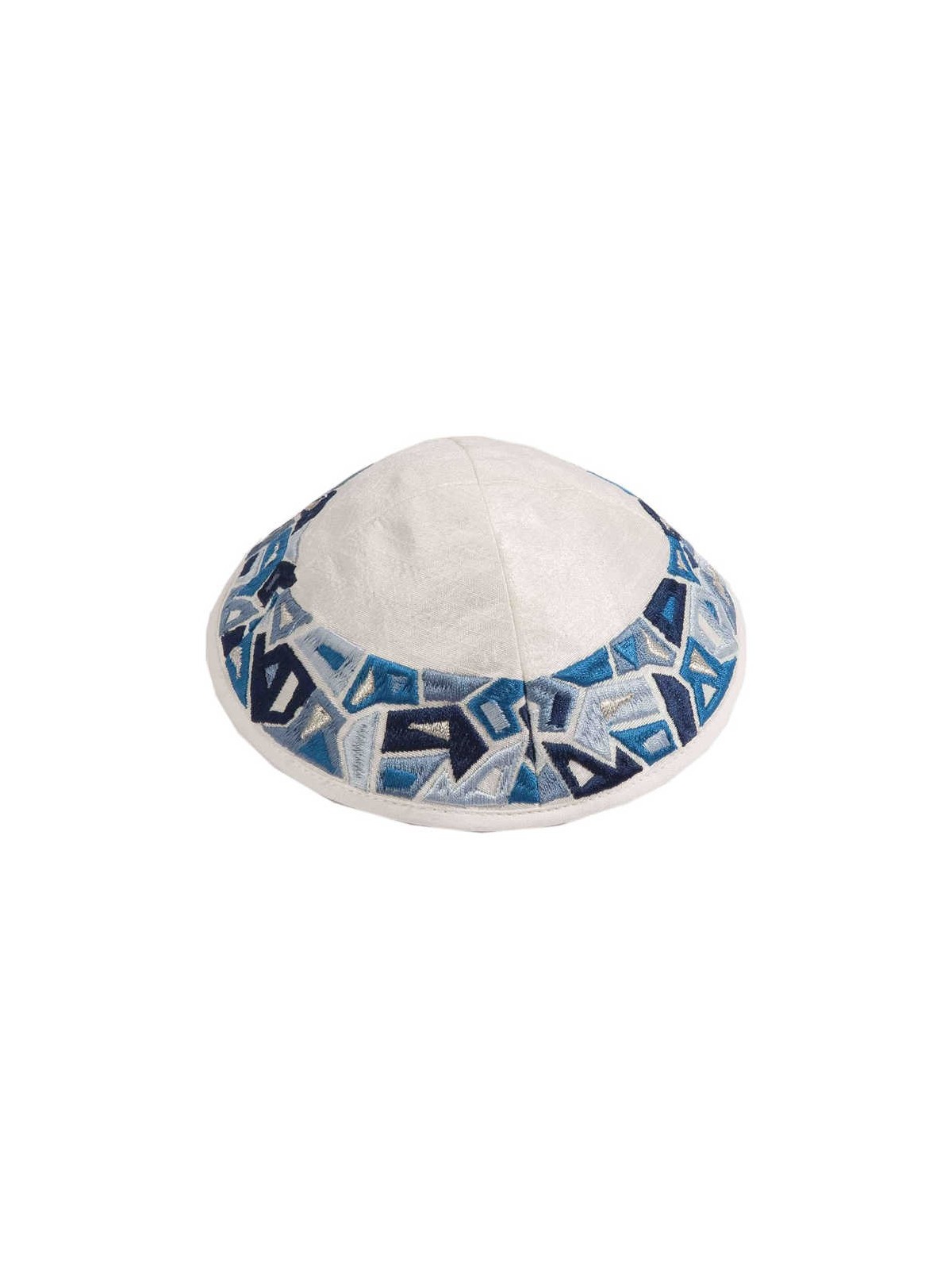 Blue Embroidered Triangles Kippah By Yair Emanuel | Kippahs | Judaica