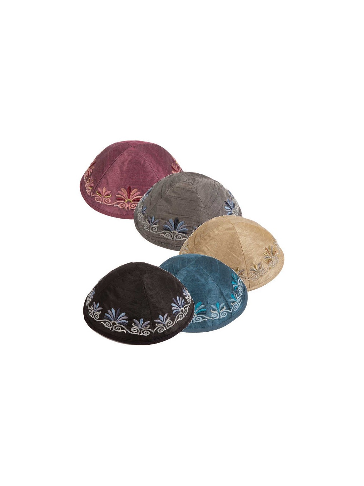 Blue Embroidered Date Palm Kippah By Yair Emanuel | Kippahs | Judaica