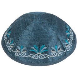 Blue Embroidered Date Palm Kippah By Yair Emanuel | Kippahs | Judaica