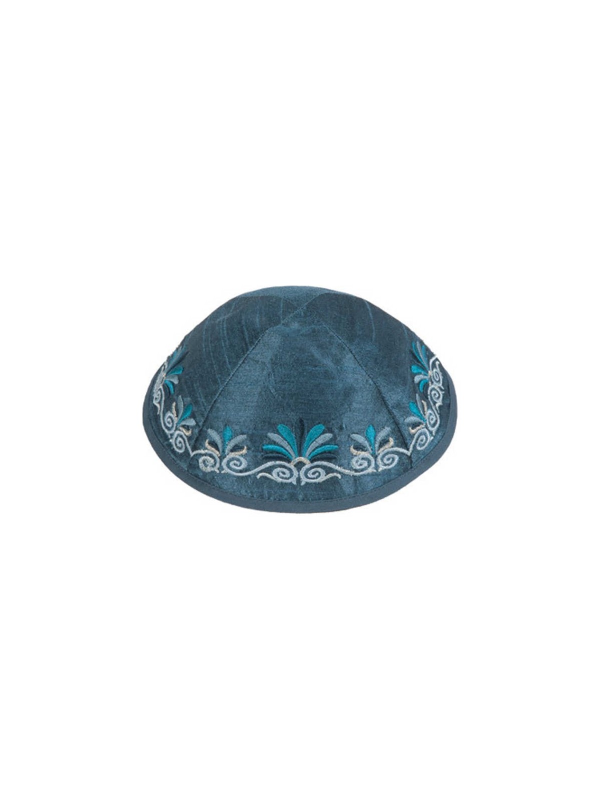 Blue Embroidered Date Palm Kippah By Yair Emanuel | Kippahs | Judaica