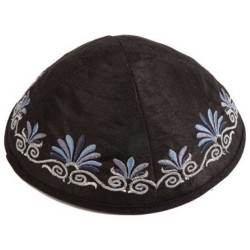 Black Embroidered Date Palm Kippah By Yair Emanuel | Kippahs | Judaica