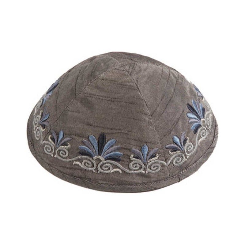 Gray Embroidered Date Palm Kippah By Yair Emanuel | Kippahs | Judaica