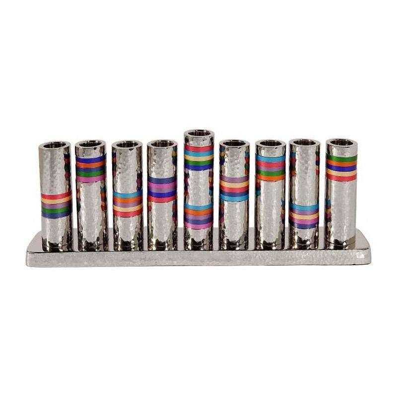 Multicolor Rings Hammered Menorah By Yair Emanuel | Hanukkah | Judaica