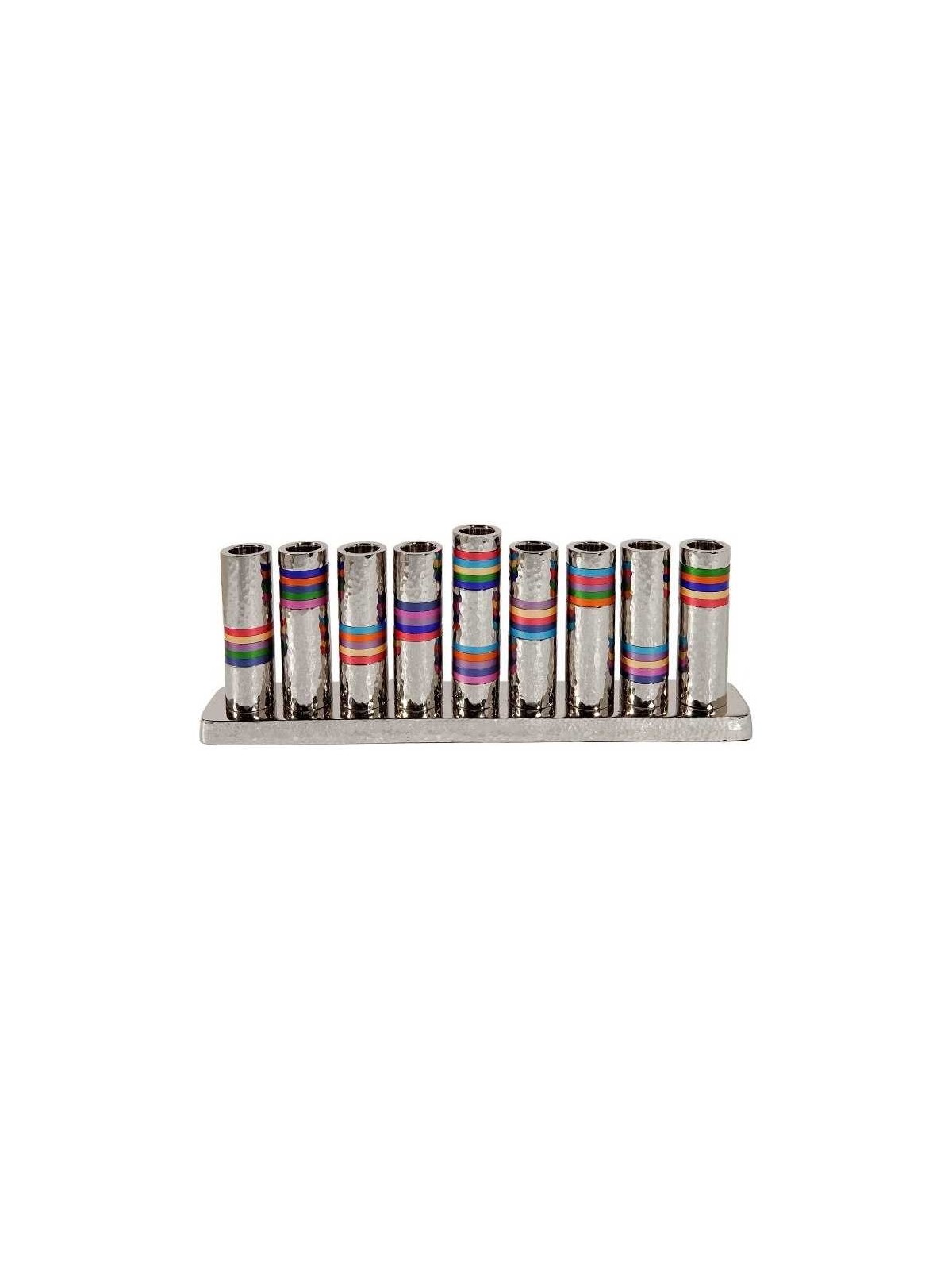 Multicolor Rings Hammered Menorah By Yair Emanuel | Hanukkah | Judaica