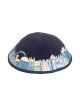 Blue Velvet Embroidered Jerusalem Border Kippah By | Kippahs | Judaica