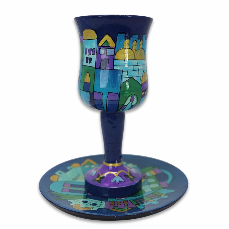 Blue Jerusalem Kiddush Cup | Kiddush Cups | Judaica