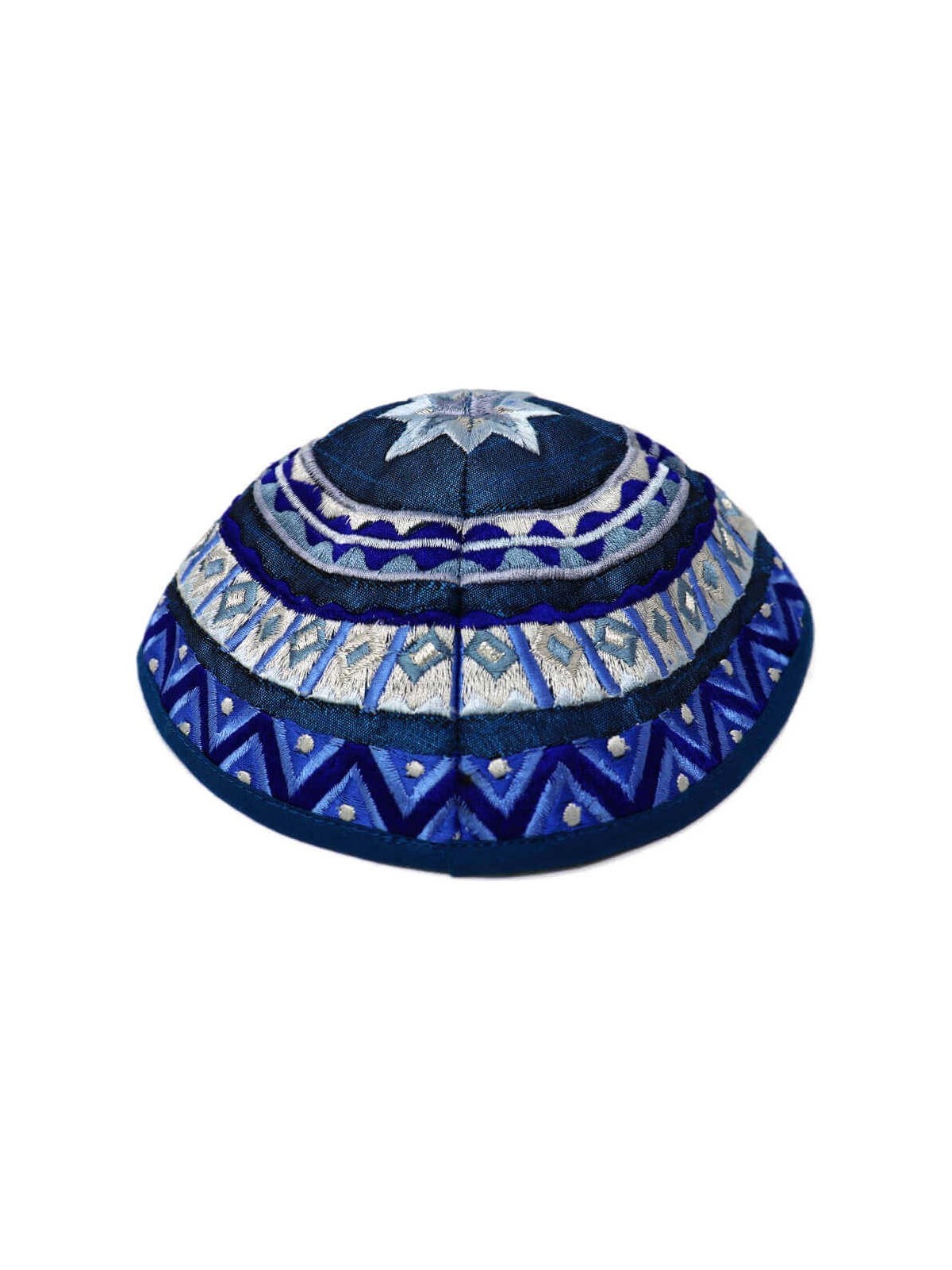 Blue Geometrical Embroidered Cotton Kippah By Yair | Kippahs | Judaica