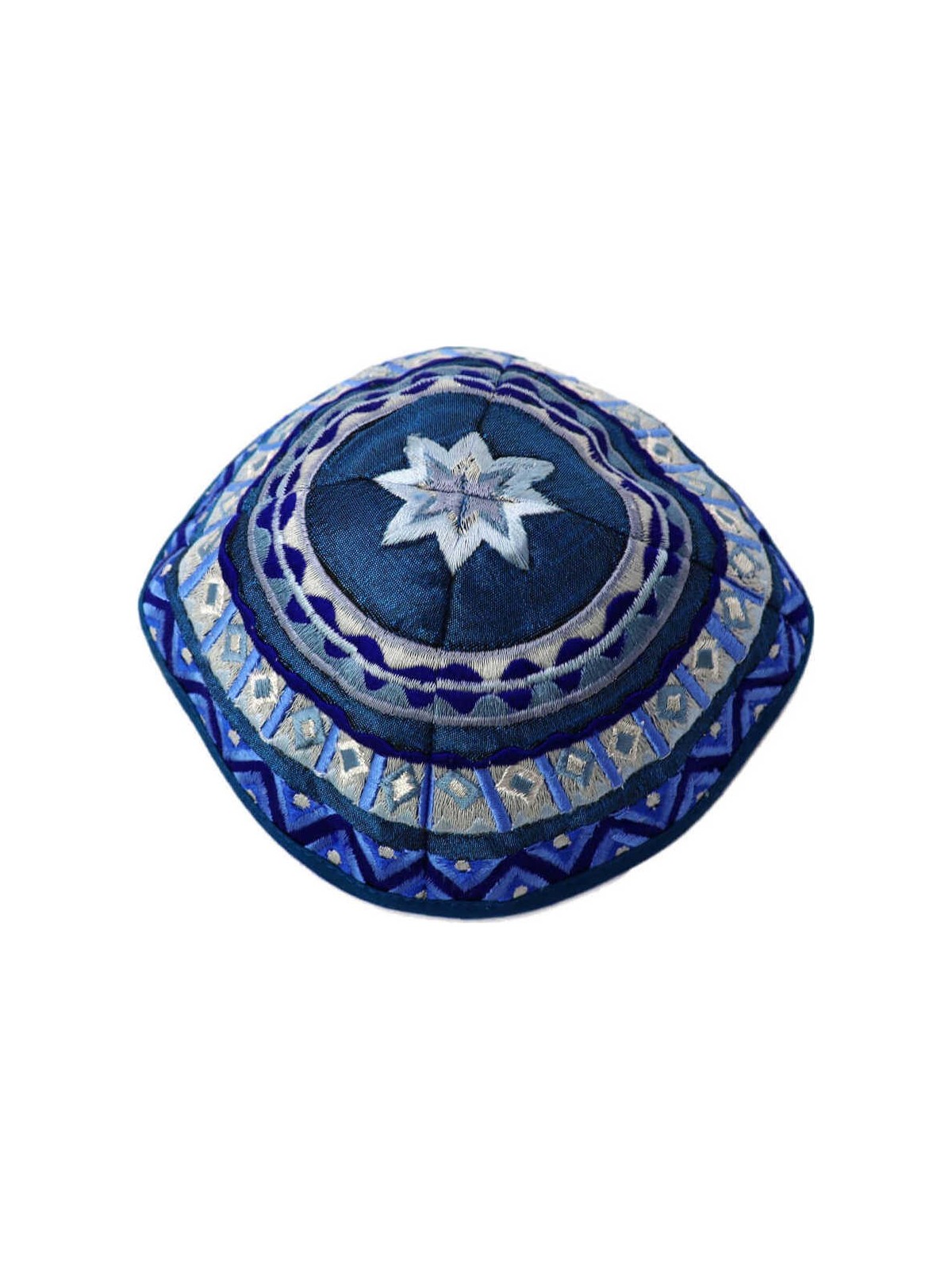Blue Geometrical Embroidered Cotton Kippah By Yair | Kippahs | Judaica