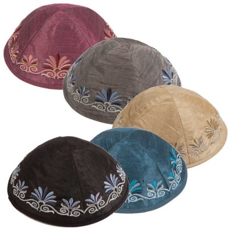 Maroon Embroidered Date Palm Kippah By Yair Emanue | Kippahs | Judaica