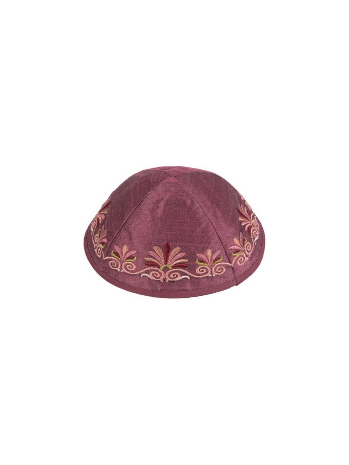 Maroon Embroidered Date Palm Kippah By Yair Emanue | Kippahs | Judaica
