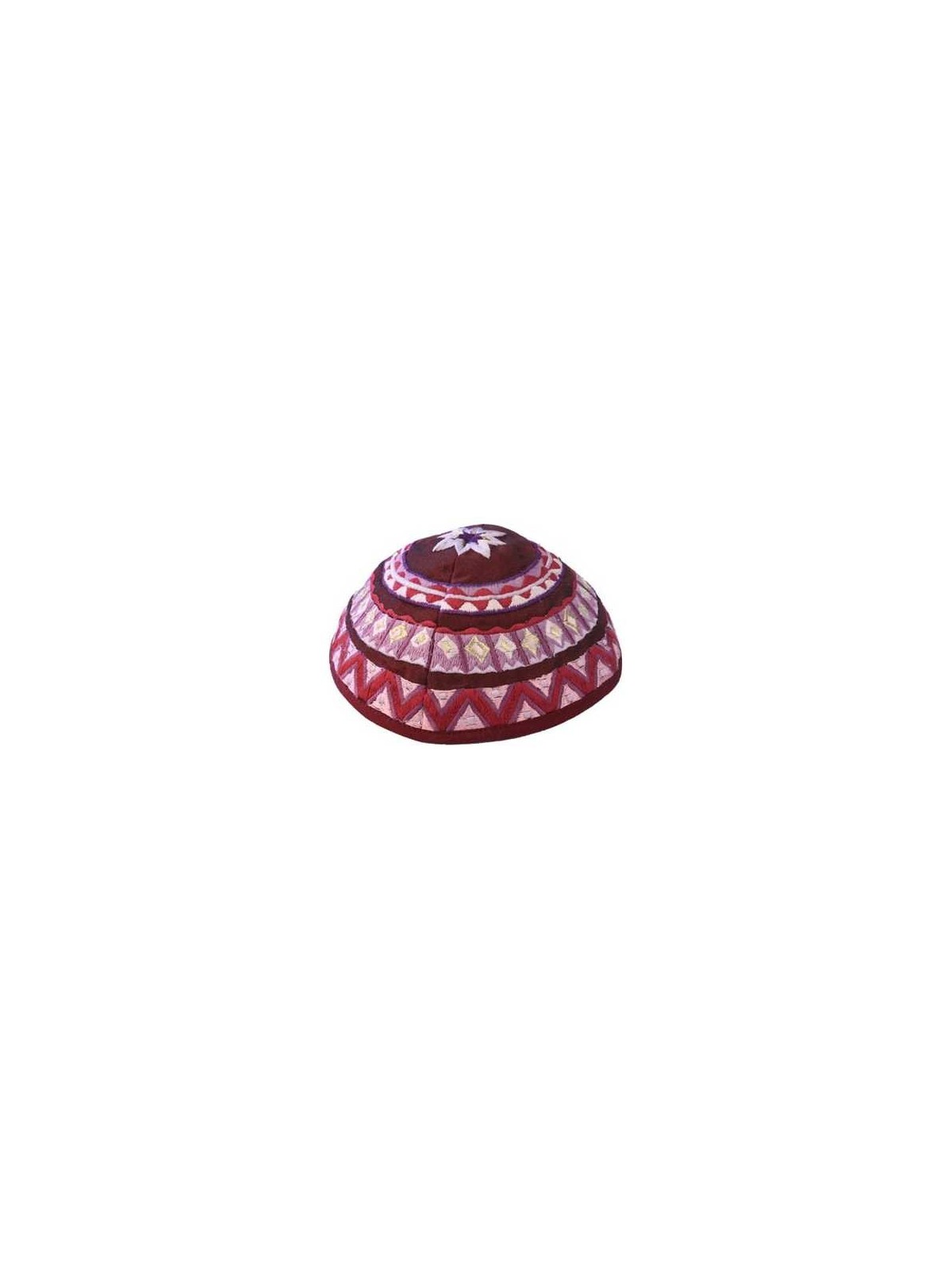 Maroon Geometrical Embroidered Cotton Kippah By Ya | Kippahs | Judaica