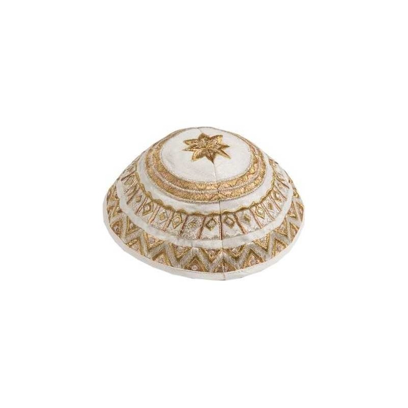 Gold Geometrical Embroidered Cotton Kippah By Yair | Kippahs | Judaica