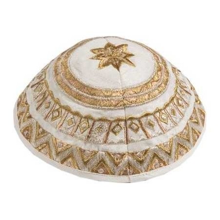 Gold Geometrical Embroidered Cotton Kippah By Yair | Kippahs | Judaica