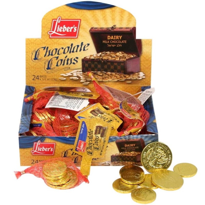 Box of Milk Chocolate Hanukkah Gelt -24 Bags (Chol | Hanukkah | Judaic