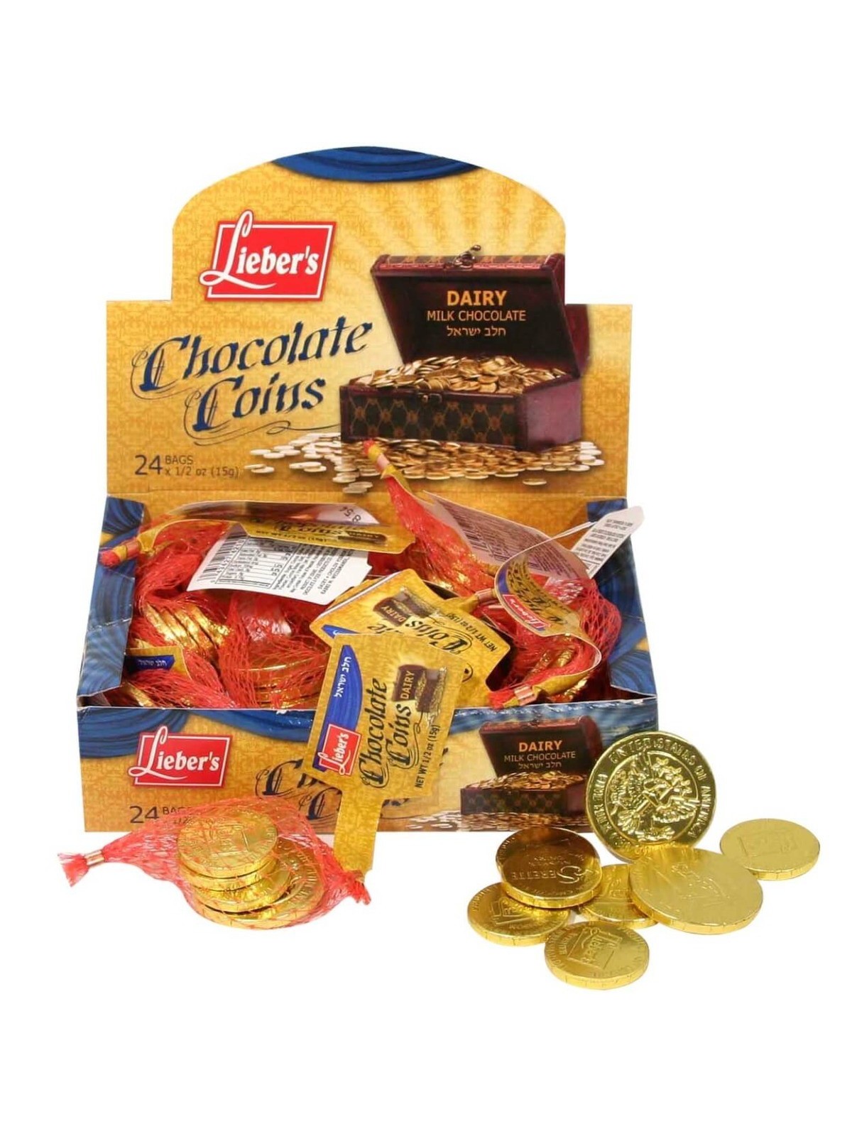 Box of Milk Chocolate Hanukkah Gelt -24 Bags (Chol | Hanukkah | Judaic