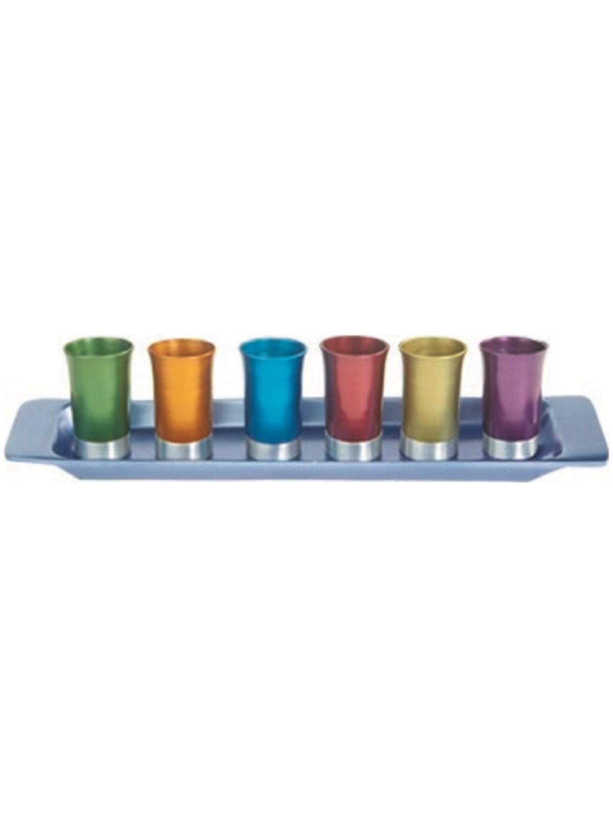 Anodized Aluminum Rainbow Kiddush Serving Cup Set | Kiddush Cups | Jud