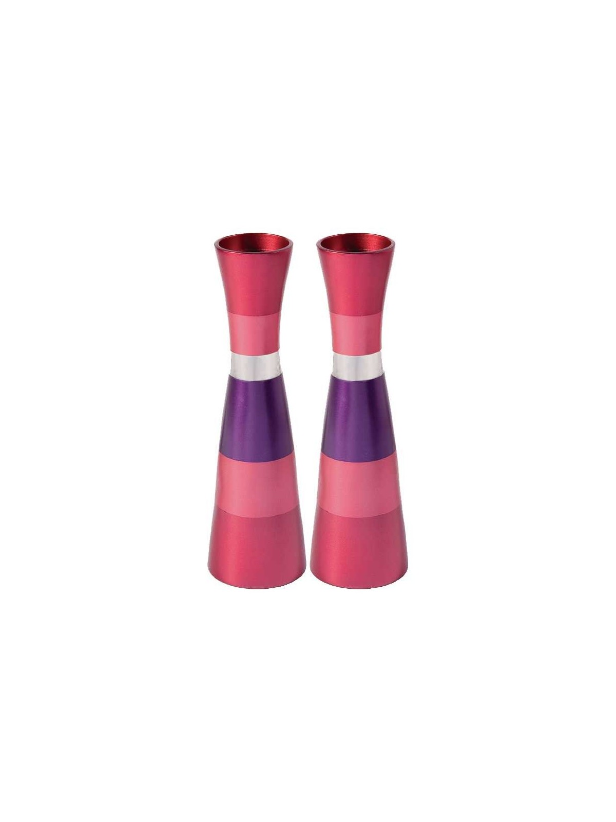 Anodized Pink Ringed Candlesticks | Candle Holders | Judaica